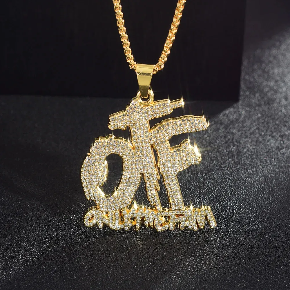 Iced Out Cuban Link Chain Necklace OTF Pendant, Hip Hop Rapper