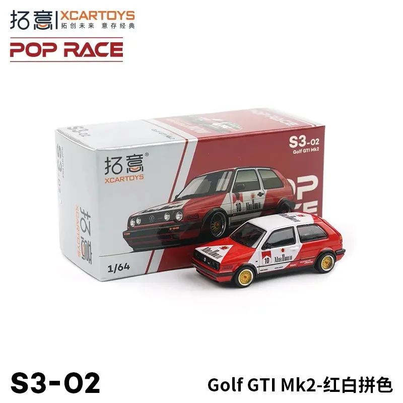 Elektrisches RC-Auto XCartoys x Pop Race 1 64 Golf GTI RedWhite Druckgussmodell 231218