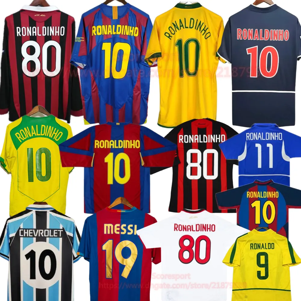 Ronaldinho Retro Soccer Jerseys 09 10 Milan Vintage Jersey 2002 Brasil Classic Football camisa 03 04 05 06 07 08 Kit de futebol de manga longa