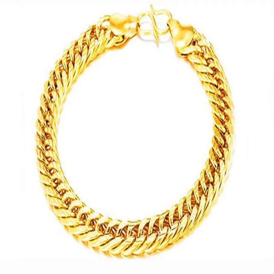 18k Real Gold Plated Gold Color Armband Size 8mm 20cm stor tjock kedja Bangle för män smycken hela266s