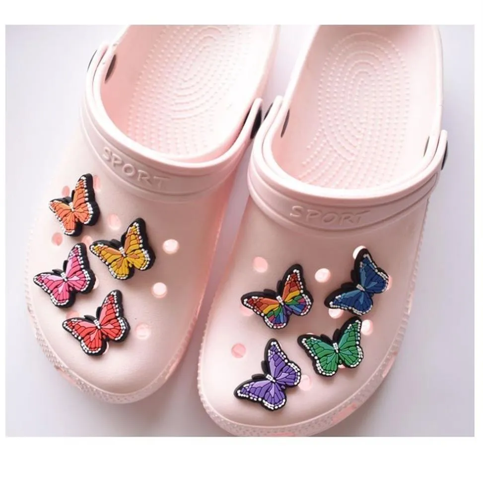 100pcs lot Original PVC Shoe Buckle Accessories DIY Butterfly Shoes Decoration Jibz for Croc Charms Bracelets Kids Gifts267z