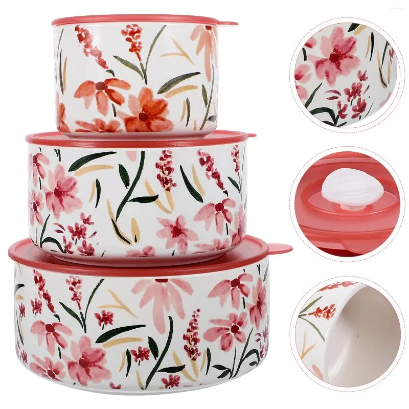 Oprogramowanie 3PCS Microwave Bowl Przeciek odporny na bento pojemnik ceramiczny z pokrywką