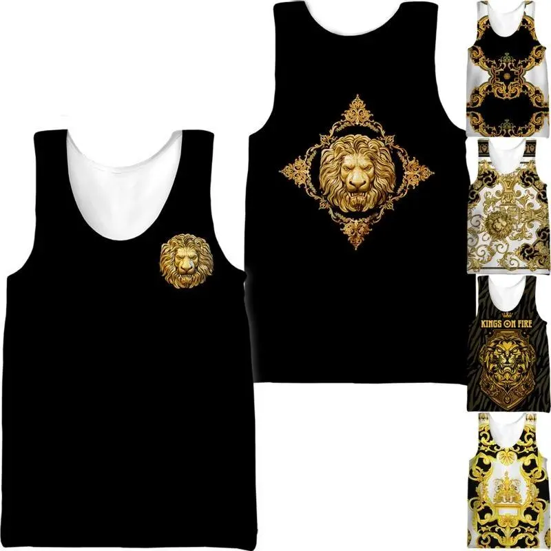 Débardeurs pour hommes Débardeurs pour hommes style baroque court motif doré 3D lion imprimé hommes haut rétro luxe été gilet extérieur streetwearhommes