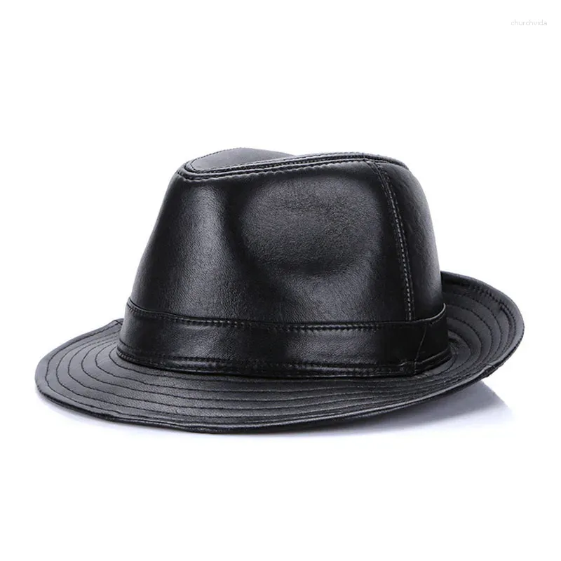 Berretti da uomo stile britannico vera pelle di pecora genuina cappelli stile Fedora Trilby cappello Panama formale berretto da jazz per papà cowboy gentiluomo bombetta