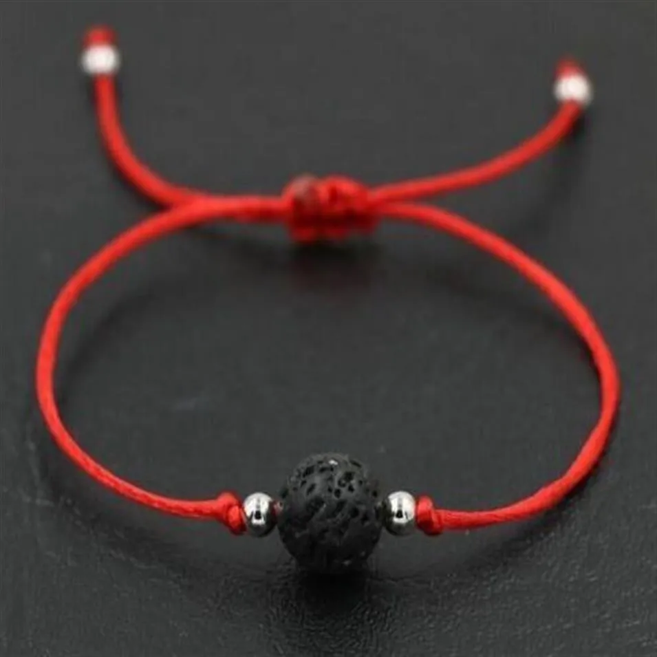 spedire 50 pz / lotto Pietra lavica naturale Nero Filo rosso Corda String Briad Braccialetti regalo fortunati Braccialetti regolabili 281Y