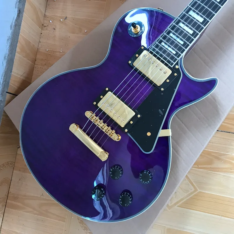 Guitare électrique, fleur violette, accessoires dorés, touche en palissandre, peinture écologique, livraison gratuite