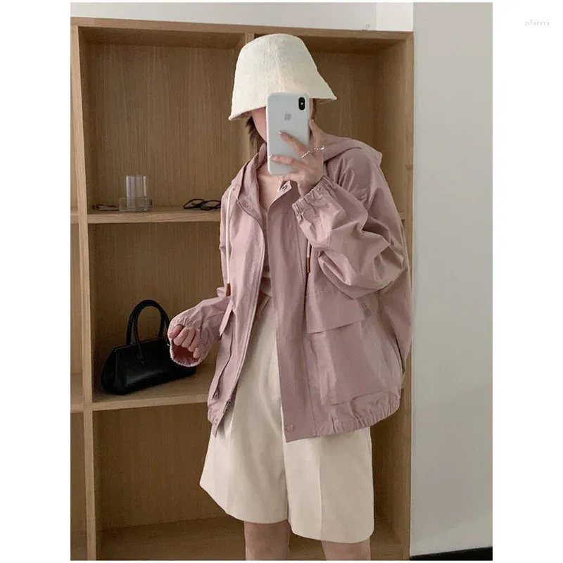 Women's Trench Coats 2023 Hooded Short Windbreaker Jacket Korean Style Casual Small Man Outdoor Tooling Tops