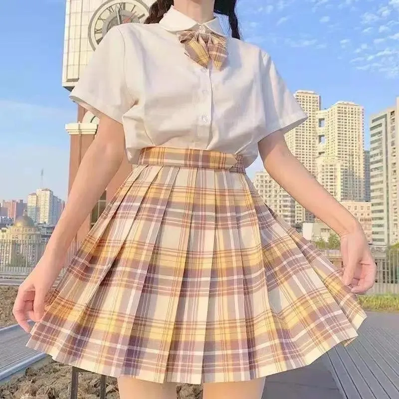 Dresses Haruku Lolita Women Pleatde Skirt Preppy Pink High Waist