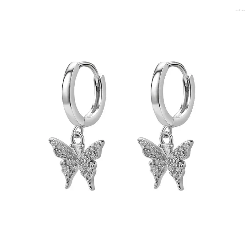 Hoop Earrings 925 Silver Needle Crystal Butterfly For Women Girls Party Wedding Jewelry Gifts Eh486