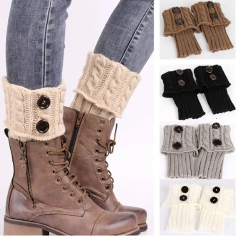 Shoe Parts Accessories 1 Pair Women Short Button Crochet Leg Warmers Winter Fall Knit Boot Cuffs Socks Boot Warmers Boot Toppers Gaiters 231218