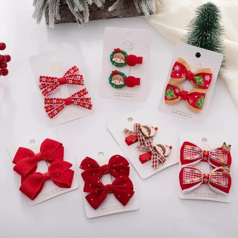 Accessoires pour cheveux 2 pièces/ensemble, Clips de noël pour bébés filles, ruban, arbre à fleurs, flocon de neige, nœuds en résine, épingles à cheveux pour fête de danse de noël, cadeau