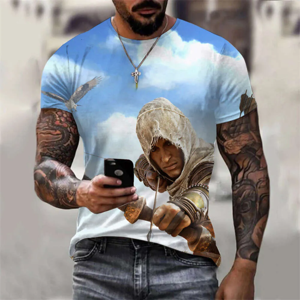 Designer 23Ssround Neck T-shirt Anime 3D Digital Top Street Short Sleeved Men's Customization