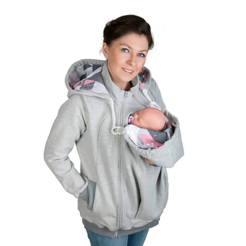 Moderskapstoppar tees moderskap känguru tröja 2 i 1 multifunktionell baby hoodie mamma kläder fall vinter moderskapskläder förtjockas gravida kvinnor 231218