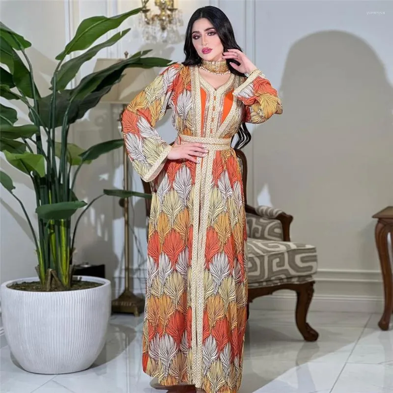 Abbigliamento etnico Eid Donne musulmane Abito lungo Abaya aperto 2 pezzi Set Dubai Turchia Caftano Islamico Jalabiya Marocco Abito con cintura Abiti