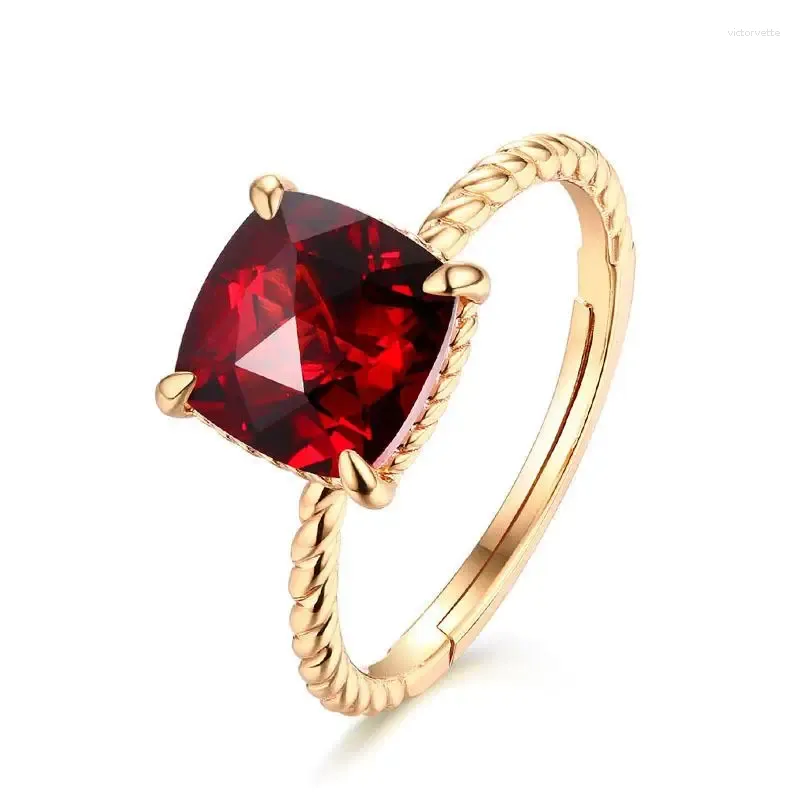 Cluster Rings Natural Garnet Gemstone 925 Sterling Silver Ring Women Fine Jewelry Genuine Faceted Stone 9k Gold-plated