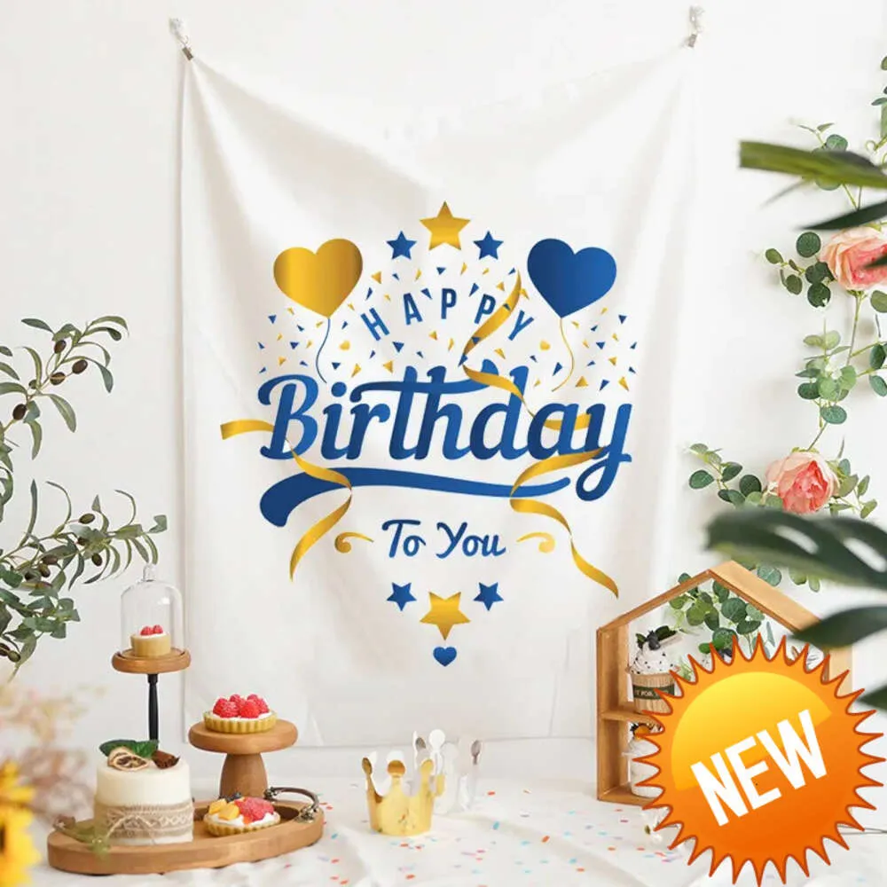 Söt Happy Birthday Party Decorations Wall Tapestry Sydkorea Bakgrund Storbritannien Pretty Wedding Girls Room Skicka installationspaketet Hele dekoration