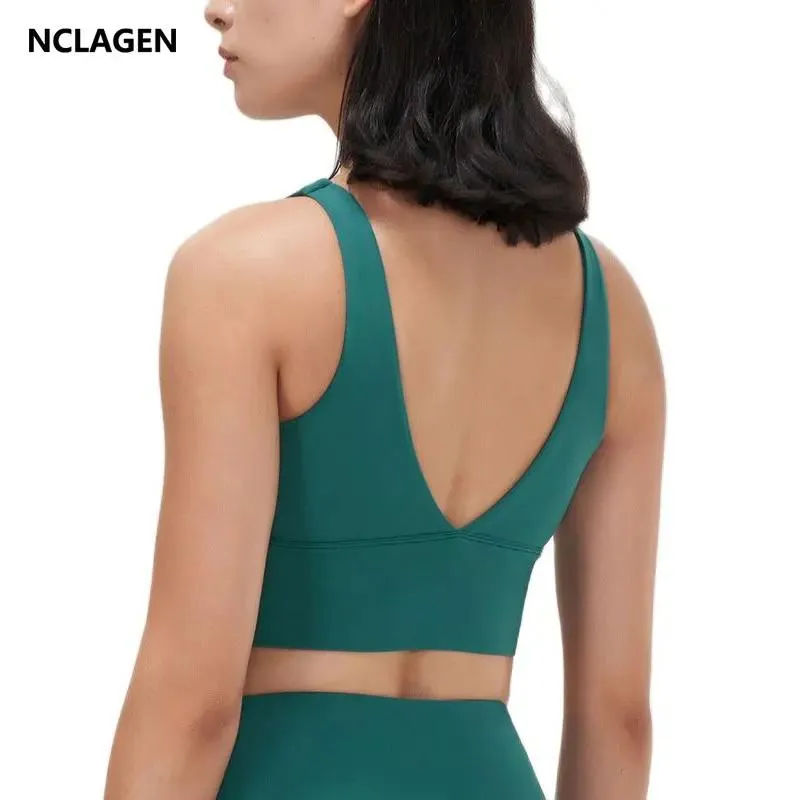 set NCLAGEN Training Solid Yoga Bra Deep V Beautiful Back Fitness Underwear Breathable Skin Friendly Flatting Comfy Running GYM Vest