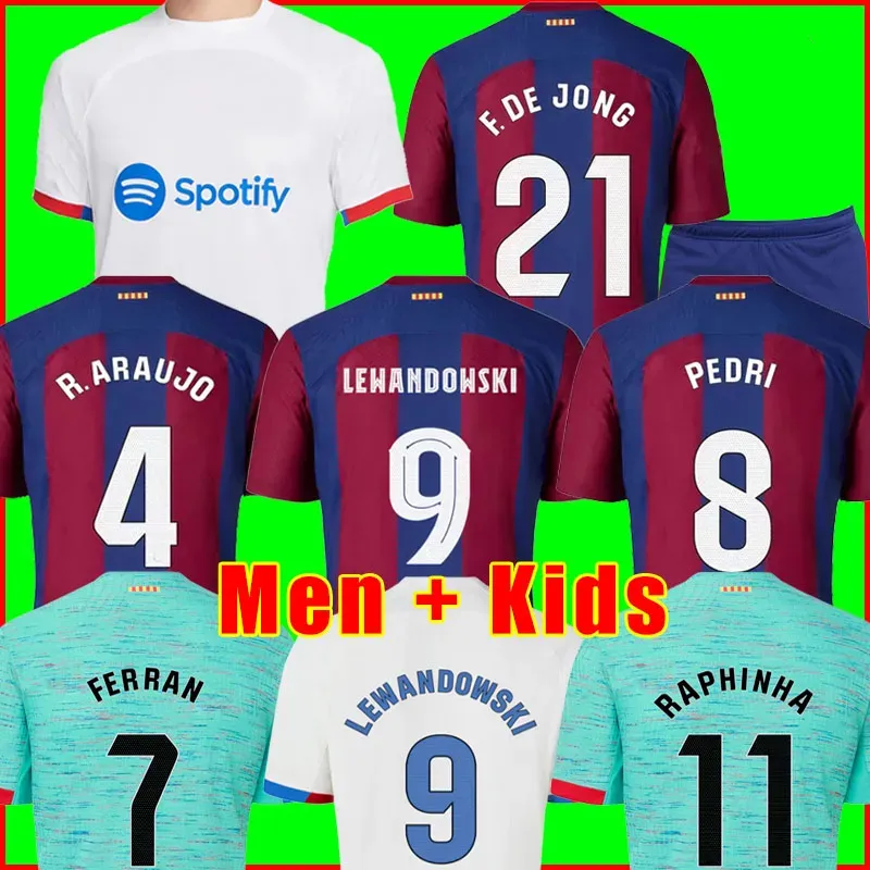 Lewandowski koszulki piłkarskie 23 24 Barcelonas Pedri Gavi Ferran 2023 2024 F. de Jong Camisetas Football Shirt Men Kit Kit Kits Joao Gundogan Joao anulowanie araujo