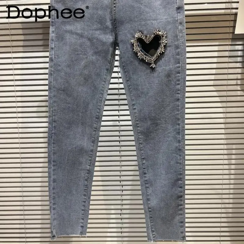 Jeans Street Hollow Heart Shape Rhinestone Jeans For Women Stretch Slim  Blue Pencil Denim Pants 2022 Summer New Pantalones De Mujer From Bnufn,  $57.15