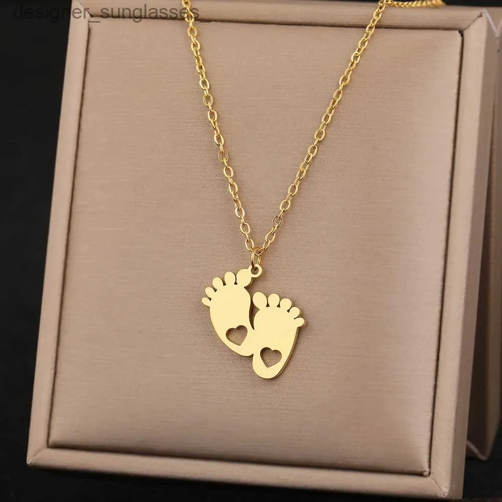 Pendant Necklaces Stainless Steel Necklaces Anime Cartoon Feet Fairy Musical Note Pendants Kids Chains Choker Necklace For Women Jewelry GiftsL231218