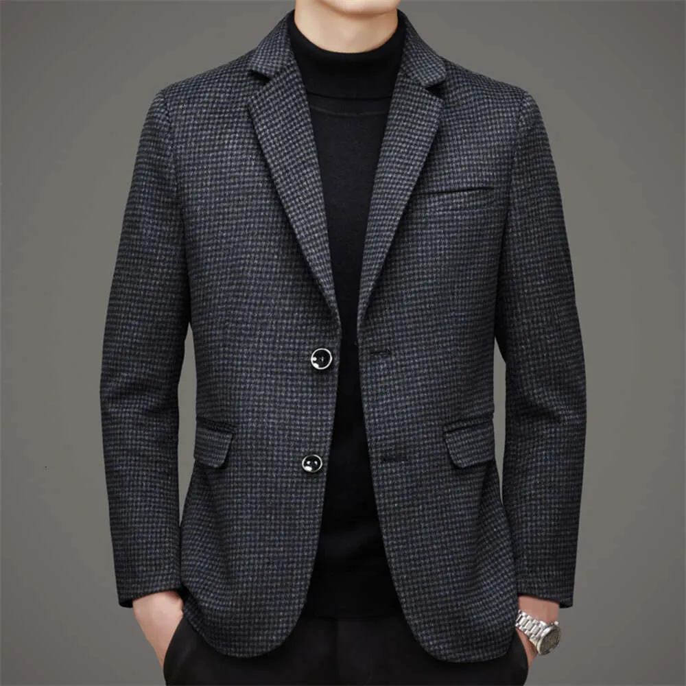 Veste de costume en laine pour hommes, à carreaux décontractés à la mode, coupe ajustée et chaude, petit costume en laine, costume simple, nouvelle collection automne et hiver