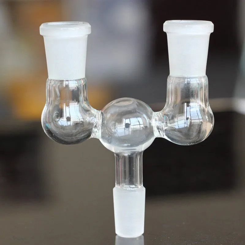 One turn two Glass Drop Down Dropdown double bowl adapter Hookahs 14mm 18mm male to female for Bong Water Pipes