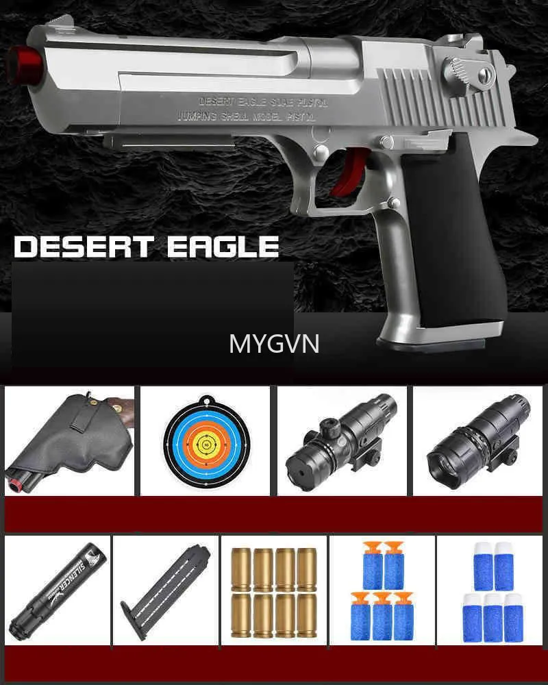 Desert Eagle Tabanca Pistola Model Yumuşak Mermi Köpük Dart Manuel Oyuncak Taban Taban Blaster Yetişkinler için Çekim Doğum Günü Hediyeleri