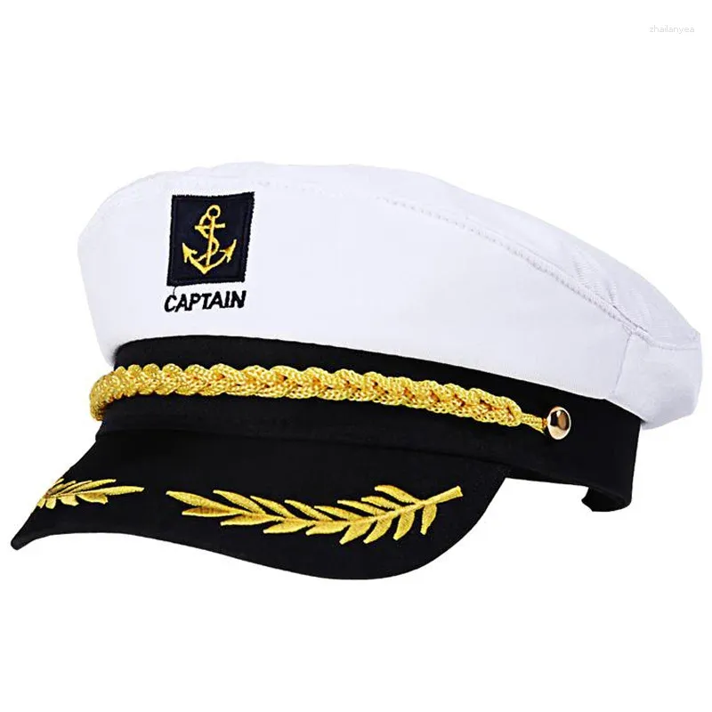 Bérets Blanc Chapeau De Capitaine Style Skipper Navire Marin Accessoires De Costume Réglables