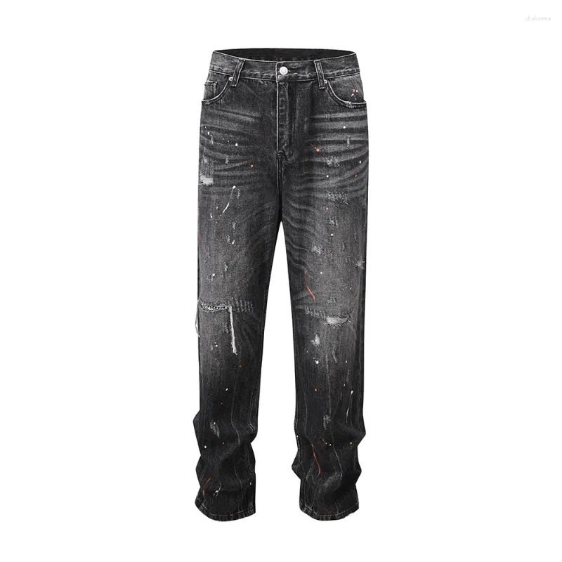 Męskie dżinsy strzępione uszkodzone umyte czarne workowate mężczyźni i kobiety proste streetwear Y2K Pantalones Hombre Denim Spods Owwrotne Cargos