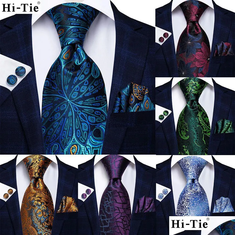 Boyun bağları boyun bağları hitie peacock mavi yenilik tasarımı ipek düğün kravat erkekler için hanky manşetler hediye erkek kravat seti iş partisi dr dhaub