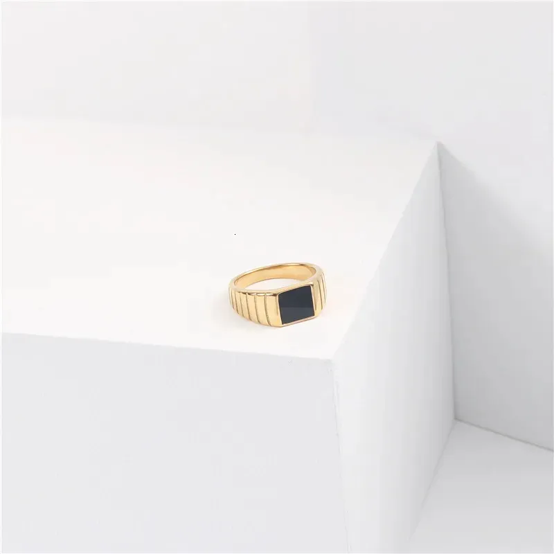 Band Rings Minimalist Black Signet Gold Plated Bold Ring Vintage Punk Jewelry Charm Mens Rings Unisex Ring Special Gift 231218