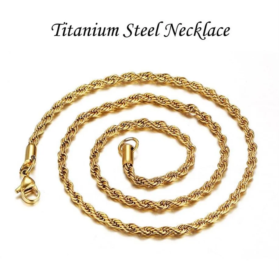 Unisex Classic Jewelry Women Collar Joyas Genuine Titanium Steel Silver Gold Men Fashion ed Braided Chains Necklace 3mm2976