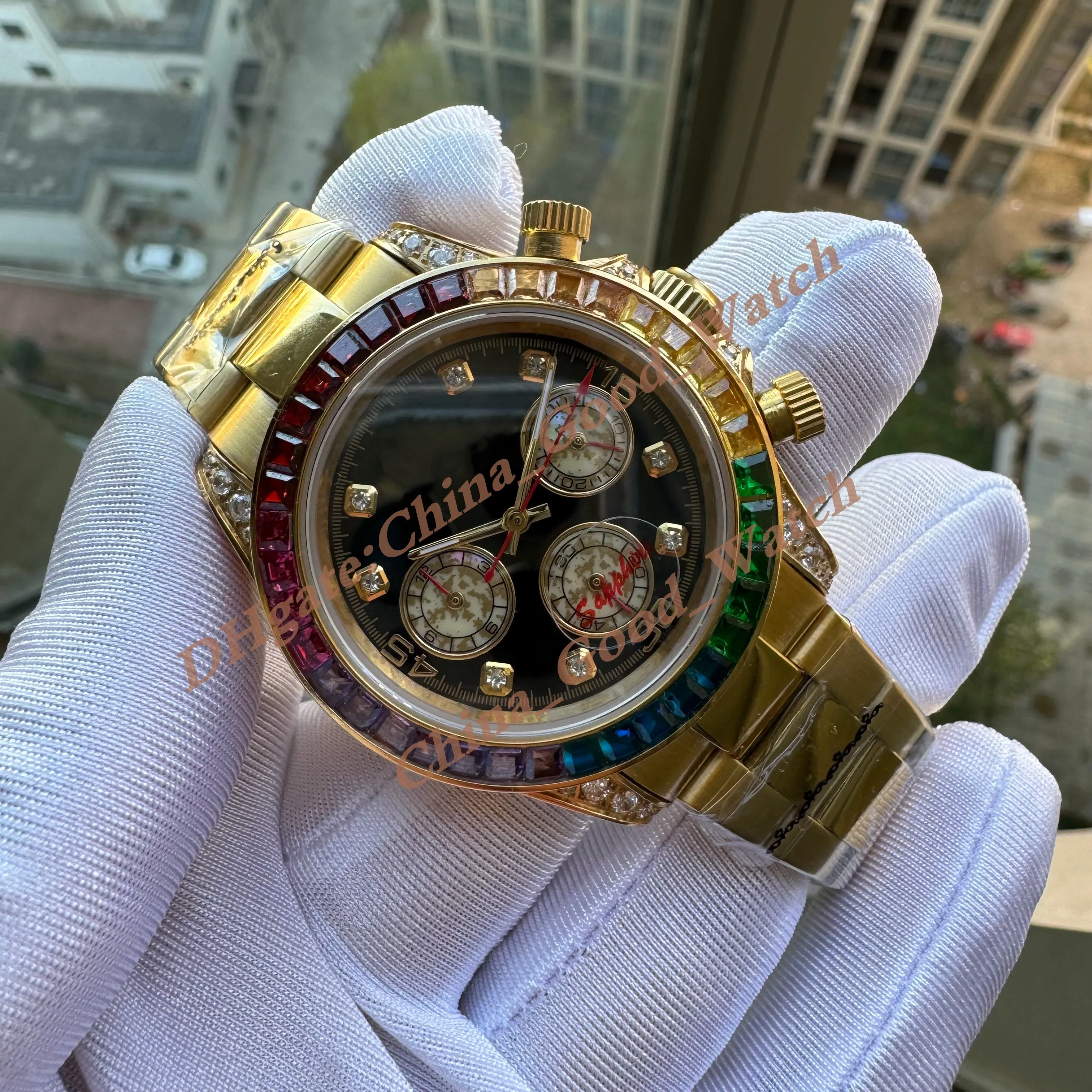 3 Style Watches 116598 116599 116595 Rainbow Diamond Bezel Men s Watch Quartz Movement 40MM With Chronograph 18K Yellow Gold Stainless Steel date Mens