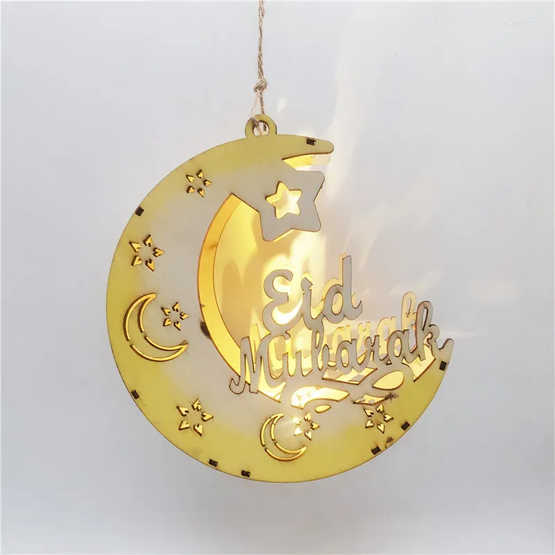 パーティーデコレーション2023 Eid Mubarak Ramadan Decor Supplies木製のLEDライトスタームーンキャッスルペンダントホームAL ADHAギフト