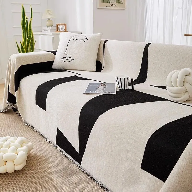 Housses de chaise lignes noires housse de canapé en Chenille couverture en tissu serviette de canapé universelle coussin anti-poussière