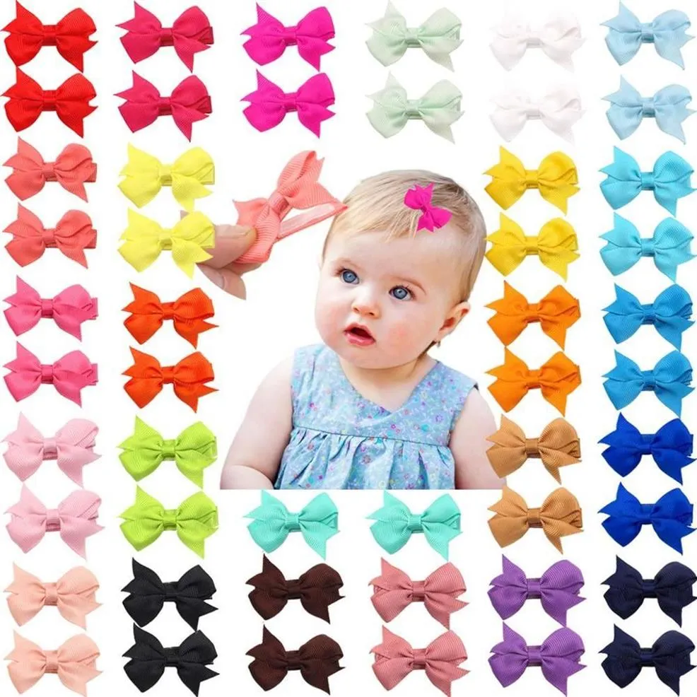 50 Pcs lot 25 Colors In Pairs Baby Girls Fully Lined Hair Pins Tiny 2 Hair Bows Alligator Clips For Little Girls Infants Tod300g