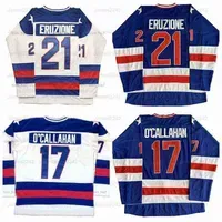 Mike Eruzione 21 Jack O'Callahan 17 Miracle On Ice Team USA Hockey Jersey Blue White Stitched S-3XL