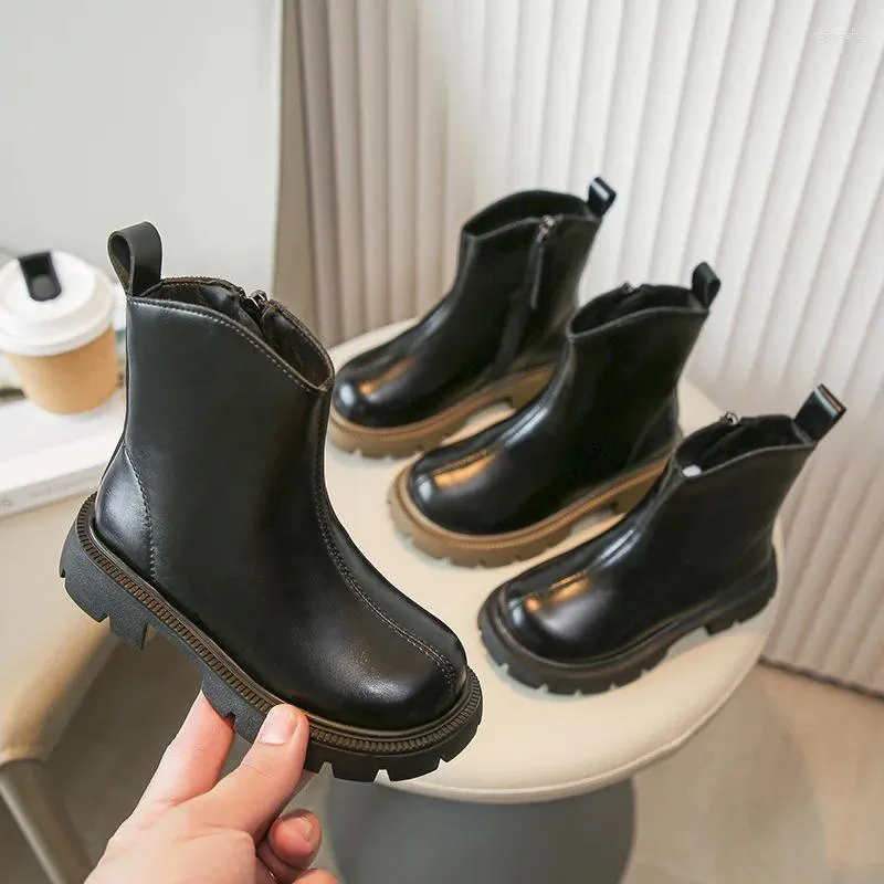 Botas outono inverno 2023 crianças moda infantil impermeável antiderrapante zíper quente couro bebê meninas sapatos casuais