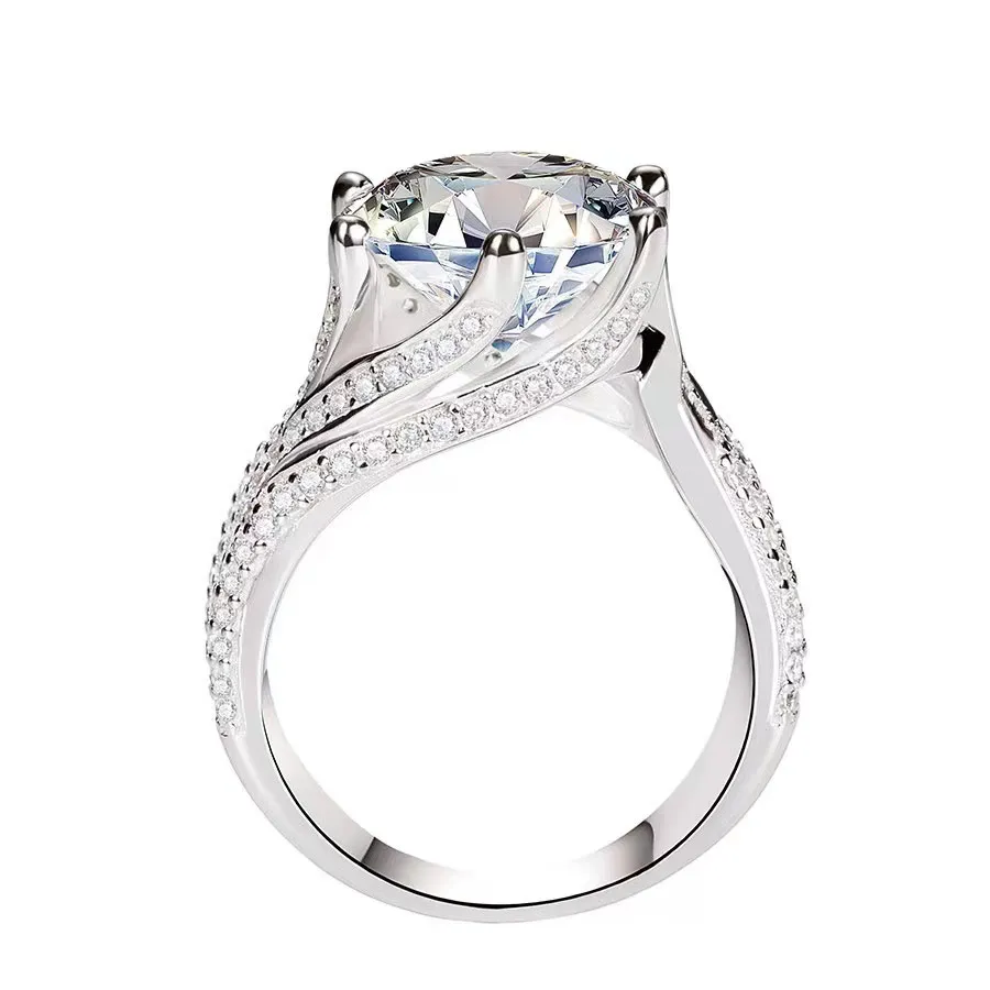 New 5 Karat Big Diamond III Love ImitationMoissanite3列フルダイヤモンドラインリング卸売