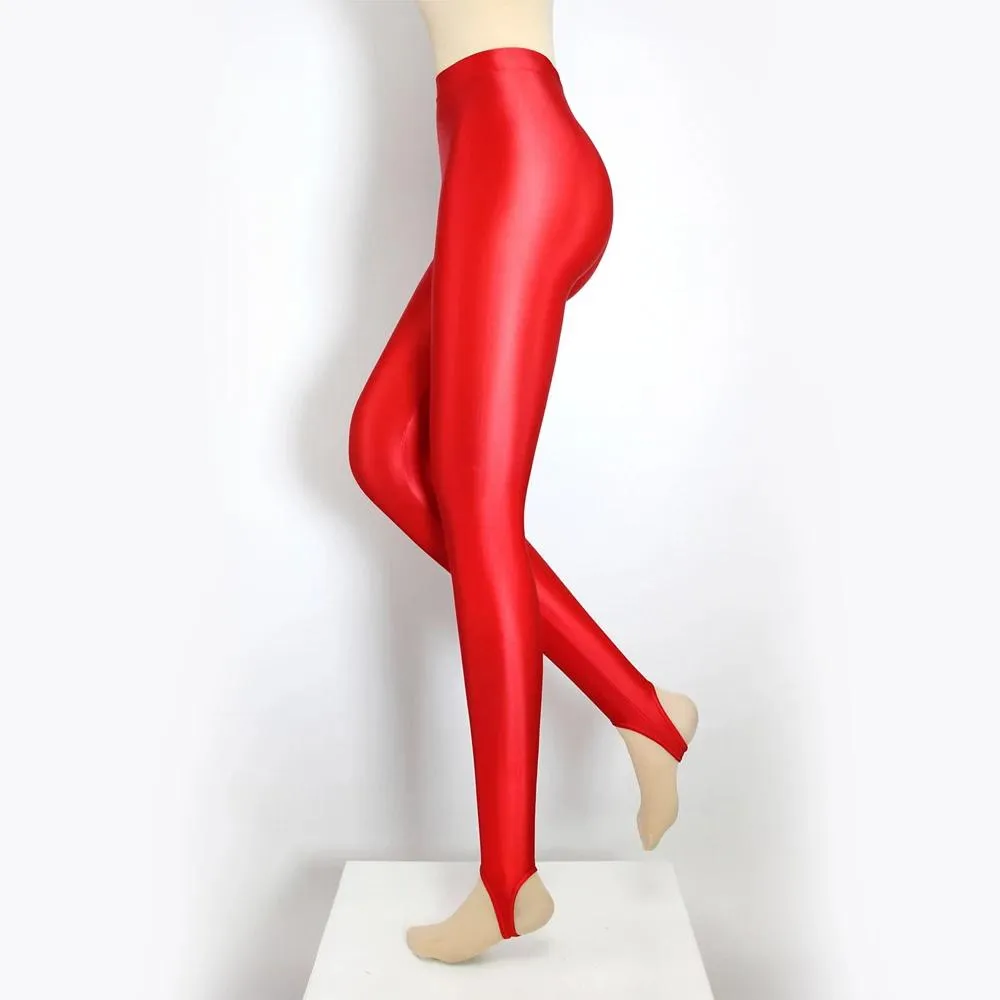 Set Satin Oil Glossy Opaque Pantyhose Open Crotch Pants Sexy