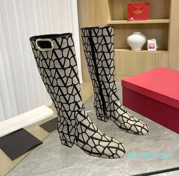 Designer Boot Stretch Tyg Toile Leather Boot Women Luxury Fashion Casual Shoes Platform Combat Side Zipper Half Boots