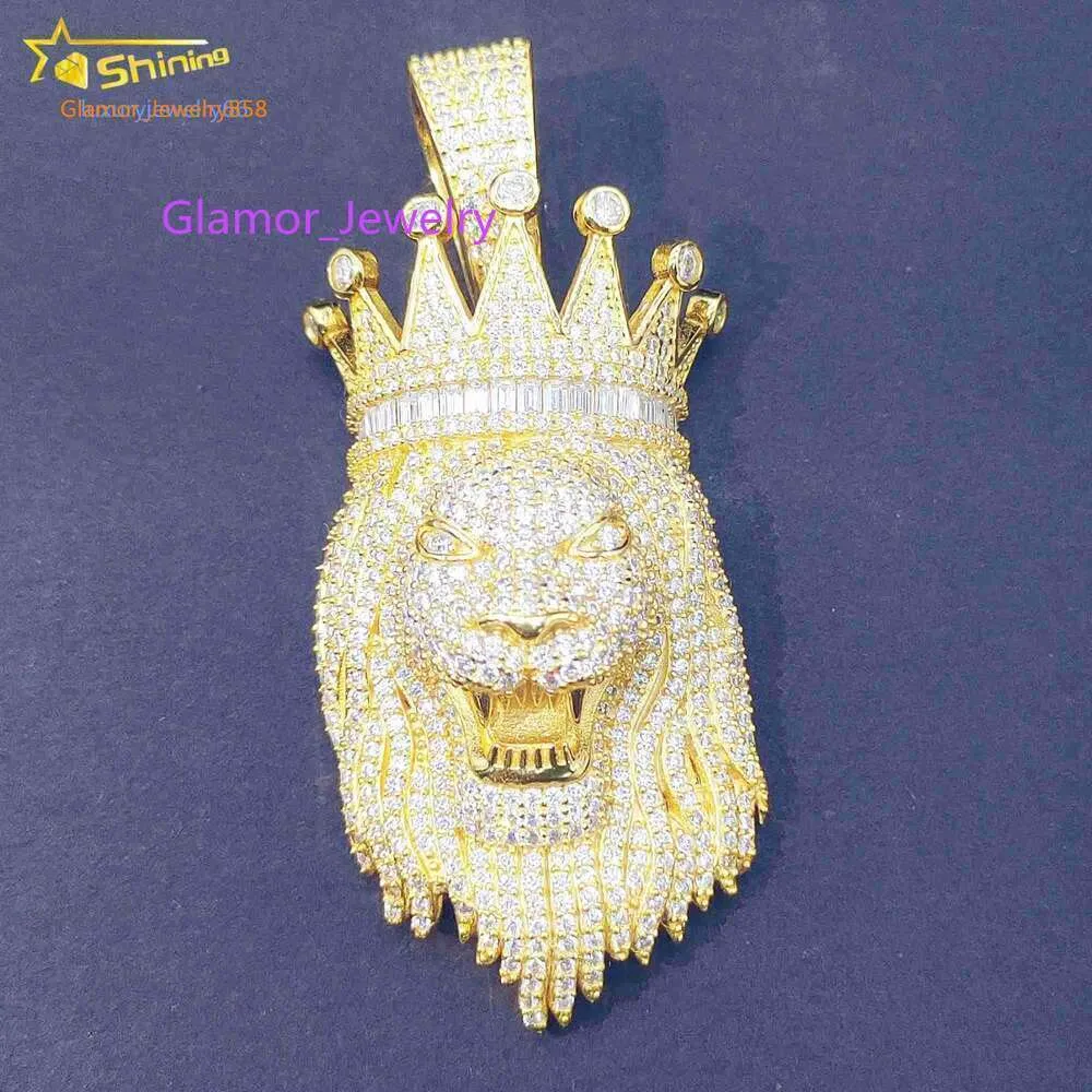 Pendentif tête de lion avec diamantsHot Vente Collier De Mode Pendentif Roi Lion Hip Hop Pendentifs 925 Argent Moissanite Pendentifs Personnalisés