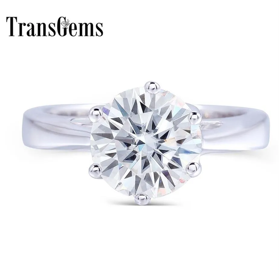 Transgems 2 ct ct 8mm Engagement Wedding Moissanite Ring Lab Grown Diamond Ring For Women in in 925 Sterling Silver For Women Y200247u
