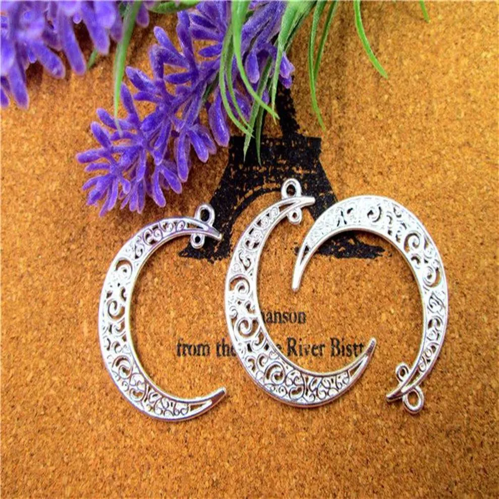 45 pz Argento Placcato Hollow Crescent Moon Pendenti E Ciondoli Ciondolo Forniture di Gioielli Connettore di Collegamento Gocce 39 9mm270y