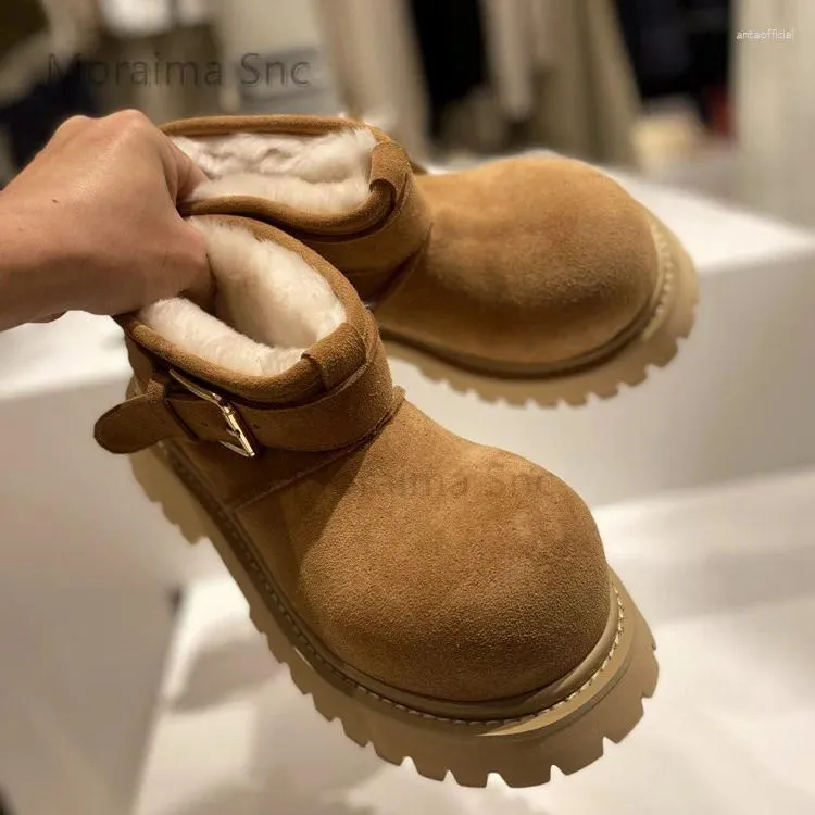 Boots Shearling Big Head Shoes For Women Winter Warm Snow Chunky Platform Ankle Round Toe Non Slip Cotton