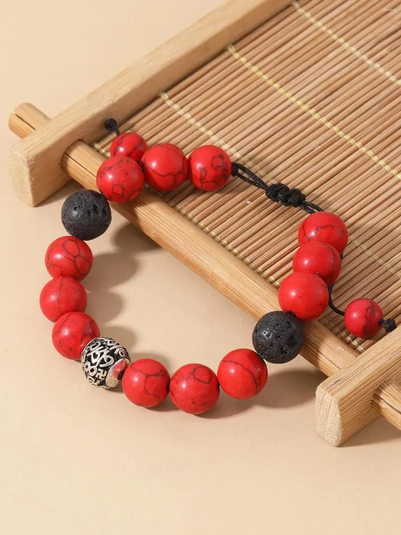 Strand OAIITE 10mm pin rouge Bracelet corde tissé à la main pierre naturelle Yoga Reiki guérison équilibre méditation cadeau
