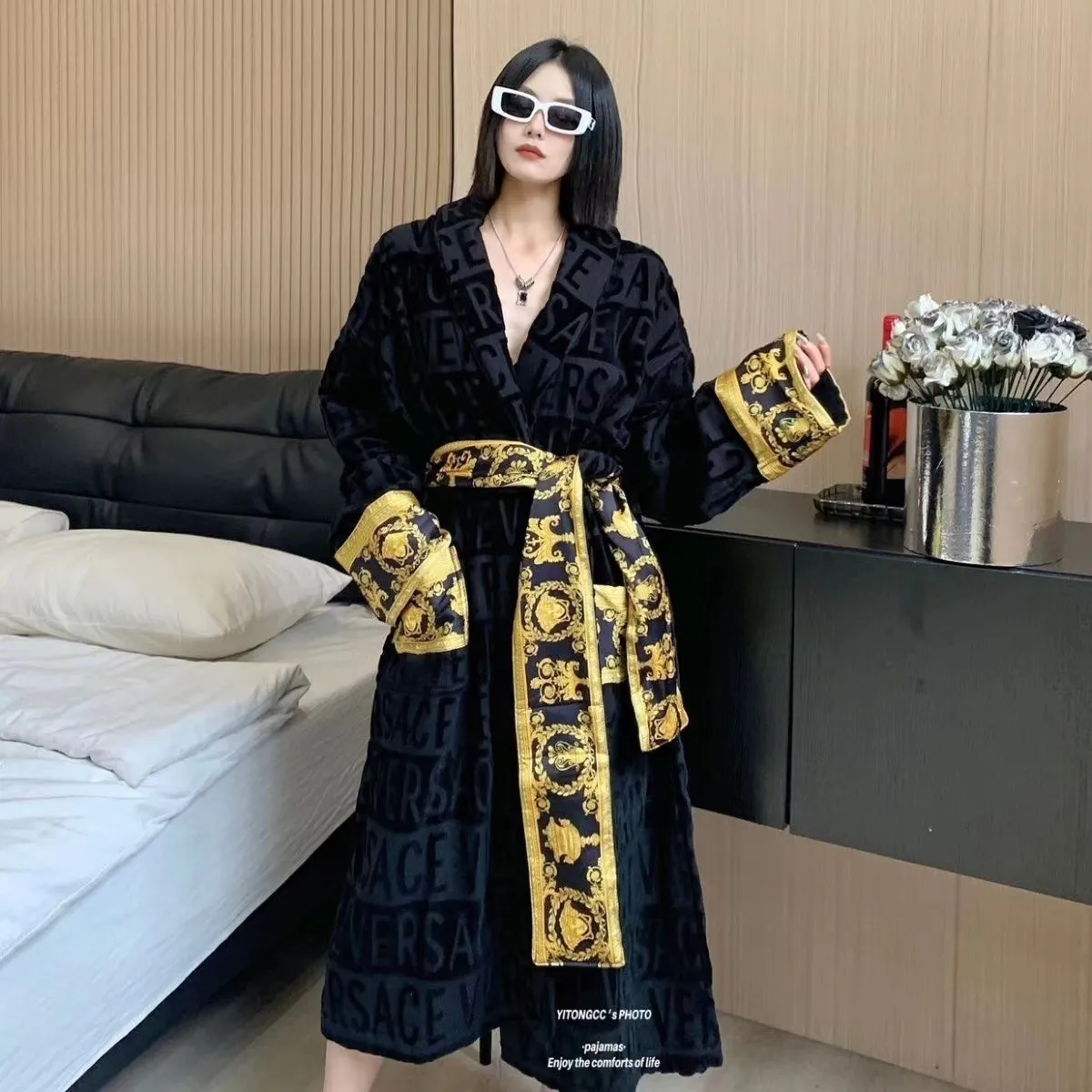 Designer's best-selling high-end women's bathrobe pajamas, unisex men's cotton pajamas, high-quality bathrobe brand bathrobe pajamas