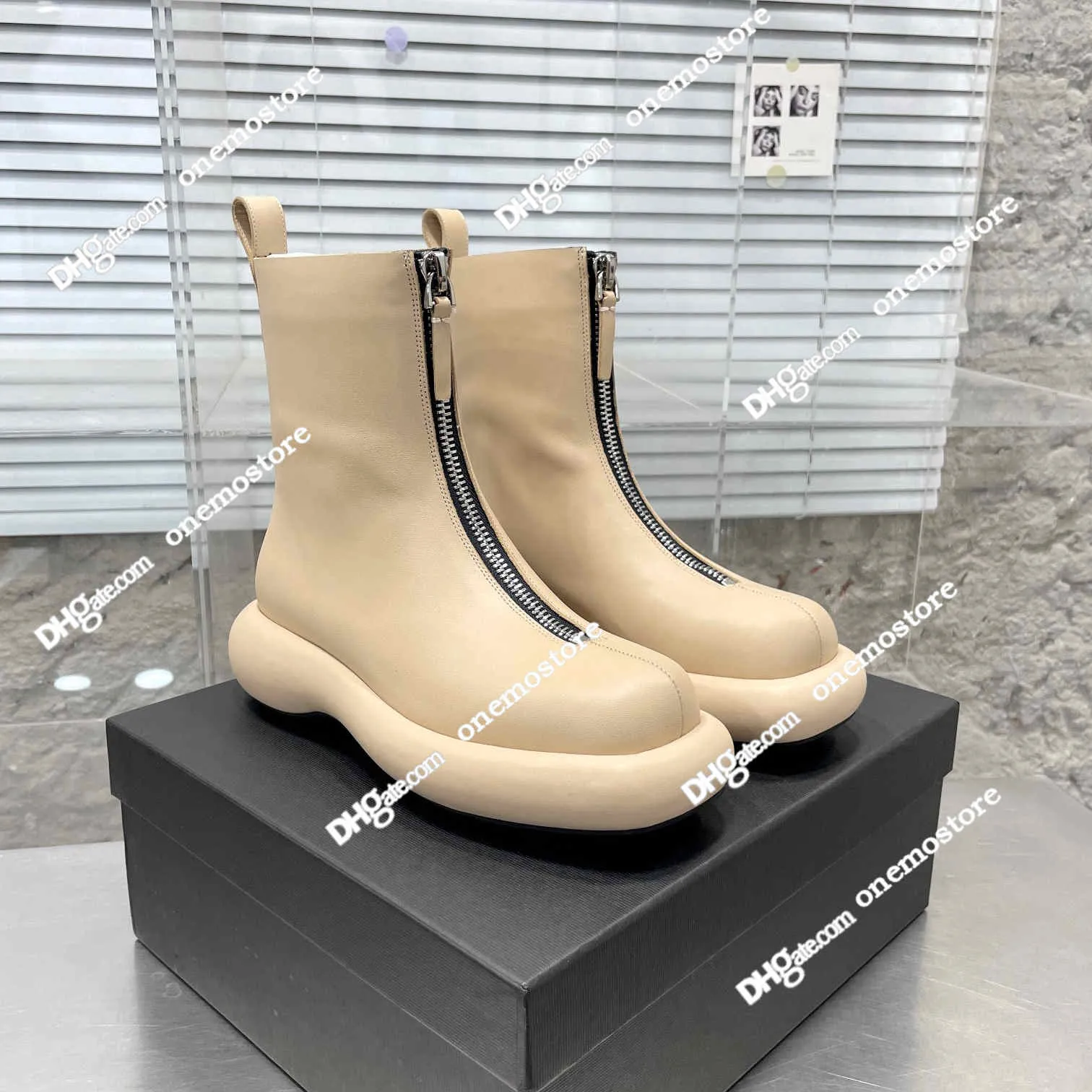 With box higher quality jilsander new front zipper thick bottom short boots winter warm boots women's height increase thin fashion shoes platform