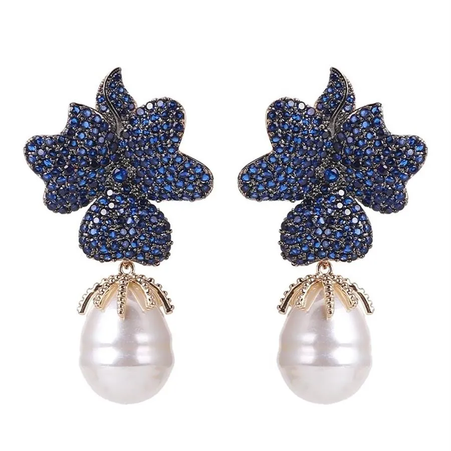 XIUMEIYIZU Luxus-Ohrringe mit großen, frischen Perlen, gepflastert, glänzende Zirkonia, handgefertigte Ohrringe, Vergoldung, Hochzeitsschmuck 210624249W
