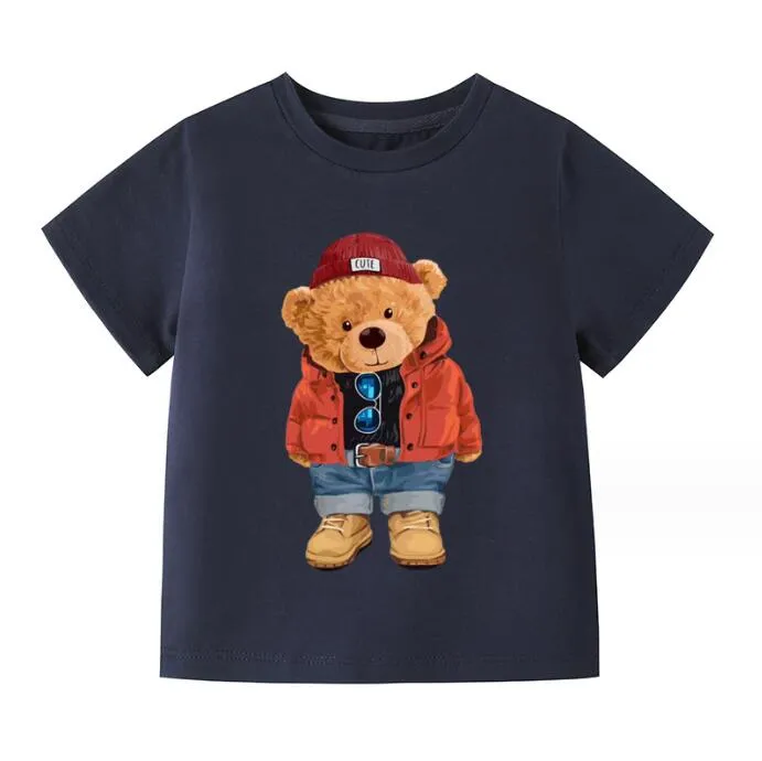 Cute Summer Baby Boys Girls T-shirts Cotton Kids Short Sleeve T-shirt Cartoon Bear Children Tops Tees 2-8 Years